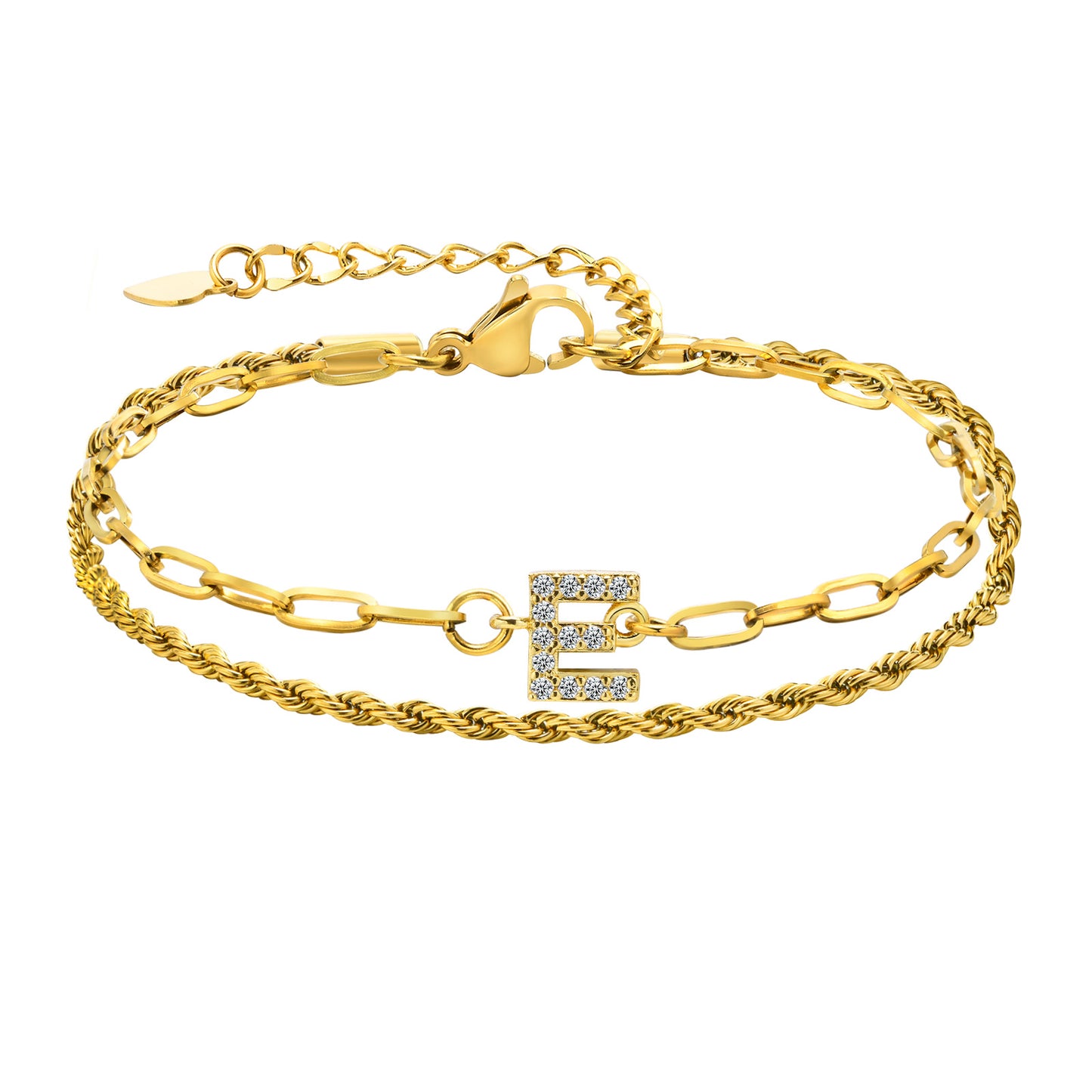 Stainless Steel 18K Gold Plated IG Style Letter Inlay Zircon Bracelets