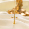 Titanium Steel 18K Gold Plated Vintage Style Vacation Cross Polishing Inlay Artificial Rhinestones Pendant Necklace