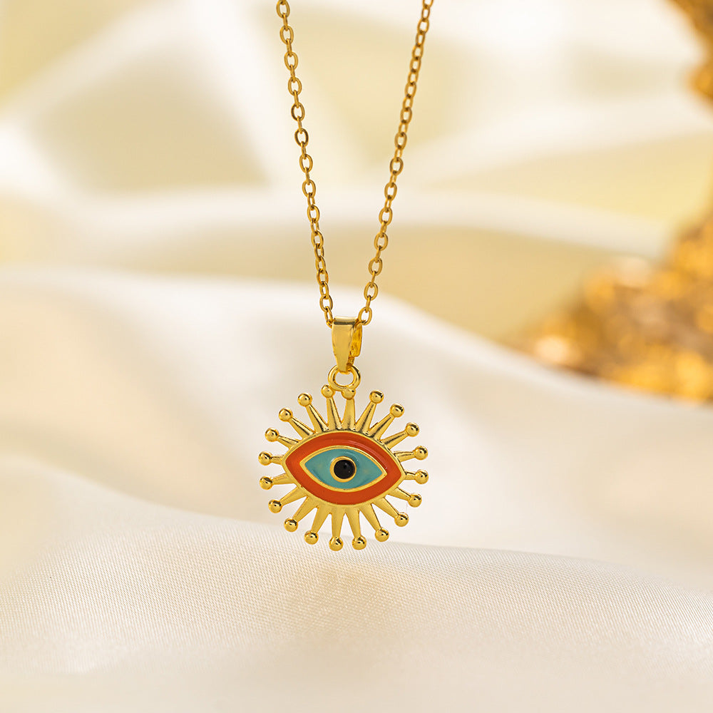 Titanium Steel 18K Gold Plated Vintage Style Simple Style Eye Inlaid Zircon Artificial Rhinestones Pendant Necklace