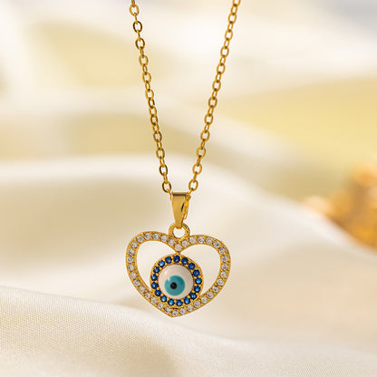 Titanium Steel 18K Gold Plated Vintage Style Simple Style Eye Inlaid Zircon Artificial Rhinestones Pendant Necklace