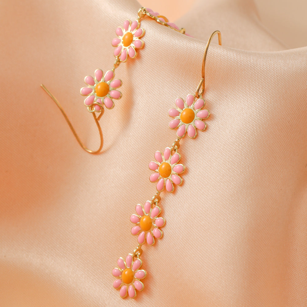 1 Pair Pastoral Daisy Copper Gold Plated Dangling Earrings