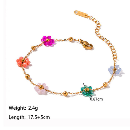 Titanium Steel 18K Gold Plated Pastoral Plant Flower Patchwork Inlay Artificial Gemstones Jewelry Set