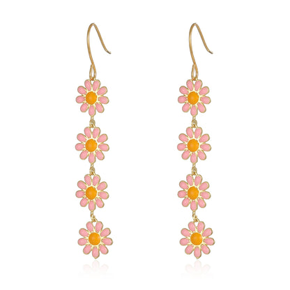 1 Pair Pastoral Daisy Copper Gold Plated Dangling Earrings