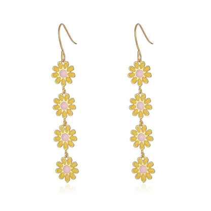 1 Pair Pastoral Daisy Copper Gold Plated Dangling Earrings