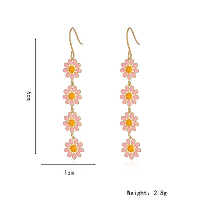 1 Pair Pastoral Daisy Copper Gold Plated Dangling Earrings