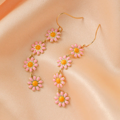 1 Pair Pastoral Daisy Copper Gold Plated Dangling Earrings