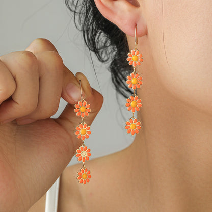 1 Pair Pastoral Daisy Copper Gold Plated Dangling Earrings