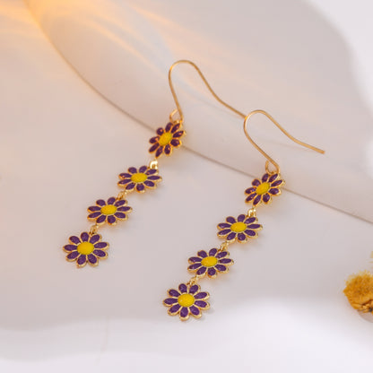 1 Pair Pastoral Daisy Copper Gold Plated Dangling Earrings