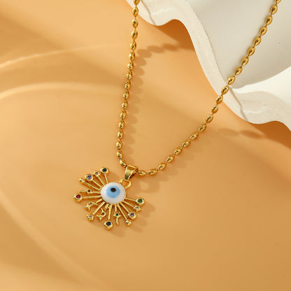 Stainless Steel Copper 18K Gold Plated Simple Style Eye Inlay Zircon Pendant Necklace