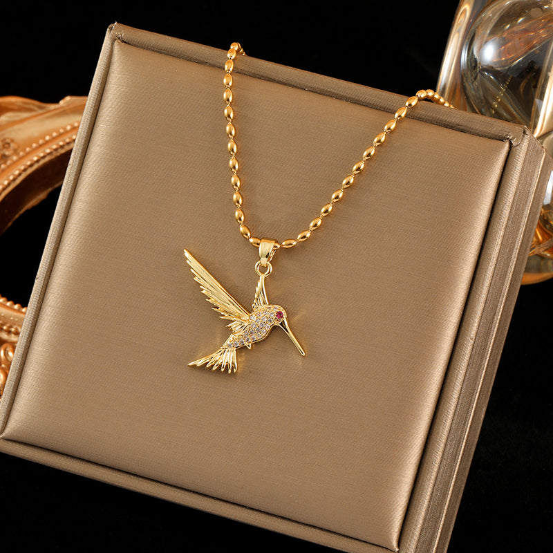 Stainless Steel Copper 18K Gold Plated Simple Style Bird Inlay Zircon Pendant Necklace