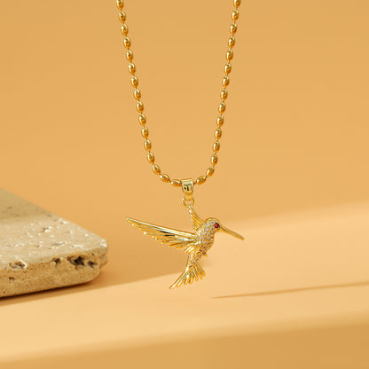 Stainless Steel Copper 18K Gold Plated Simple Style Bird Inlay Zircon Pendant Necklace