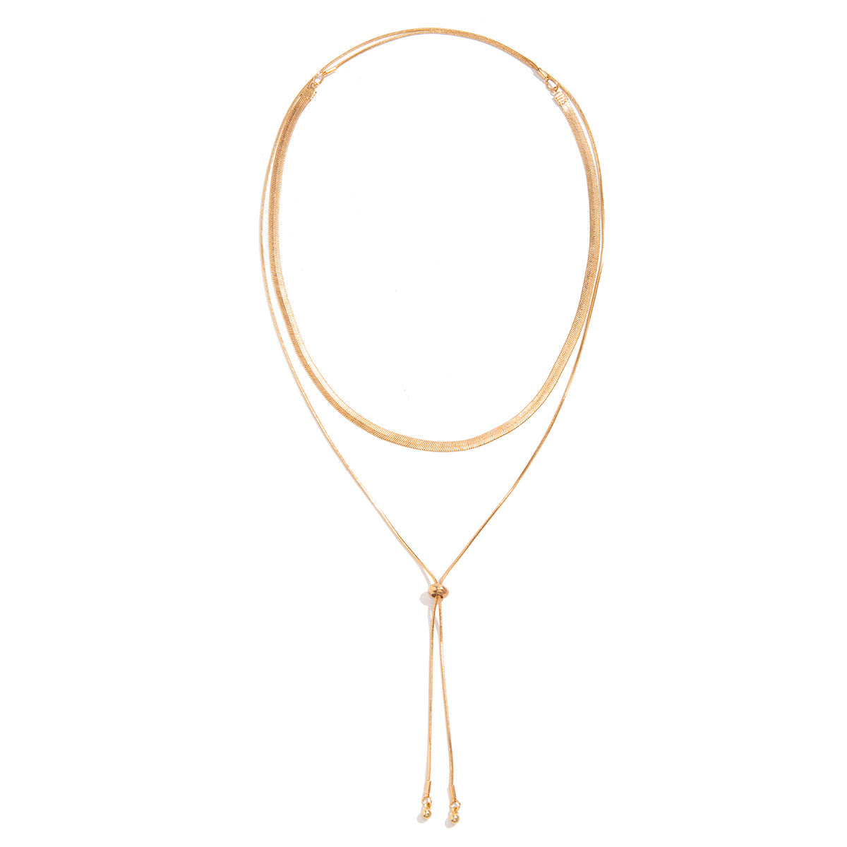 Copper 18K Gold Plated Elegant Geometric Solid Color Layered Tassel Long Necklace