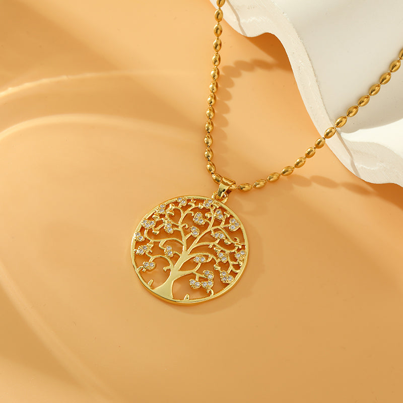 Stainless Steel Copper 18K Gold Plated Sweet Simple Style Devil's Eye Life Tree Inlay Zircon Pendant Necklace