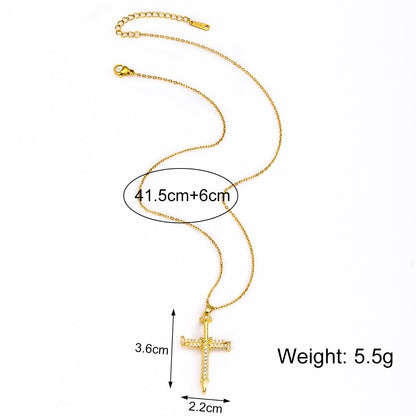 Titanium Steel 18K Gold Plated IG Style Simple Style Cross Inlay Zircon Pendant Necklace