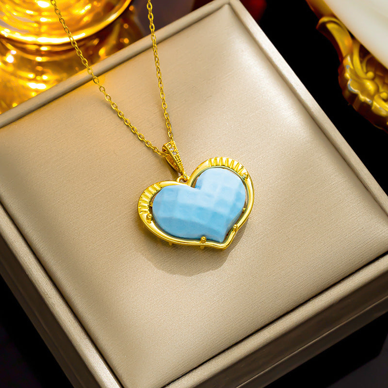 Titanium Steel Sweet Heart Shape Plating Inlay Zircon Pendant Necklace