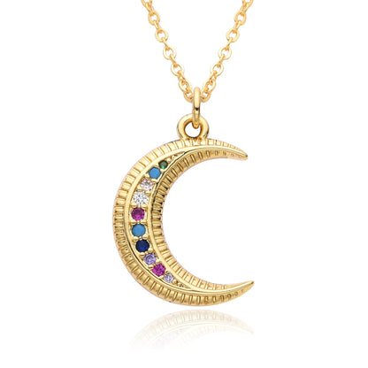 Copper Simple Style Star Moon Plating Inlay Shell Zircon Pendant Necklace