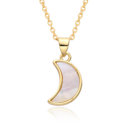 Copper Simple Style Star Moon Plating Inlay Shell Zircon Pendant Necklace