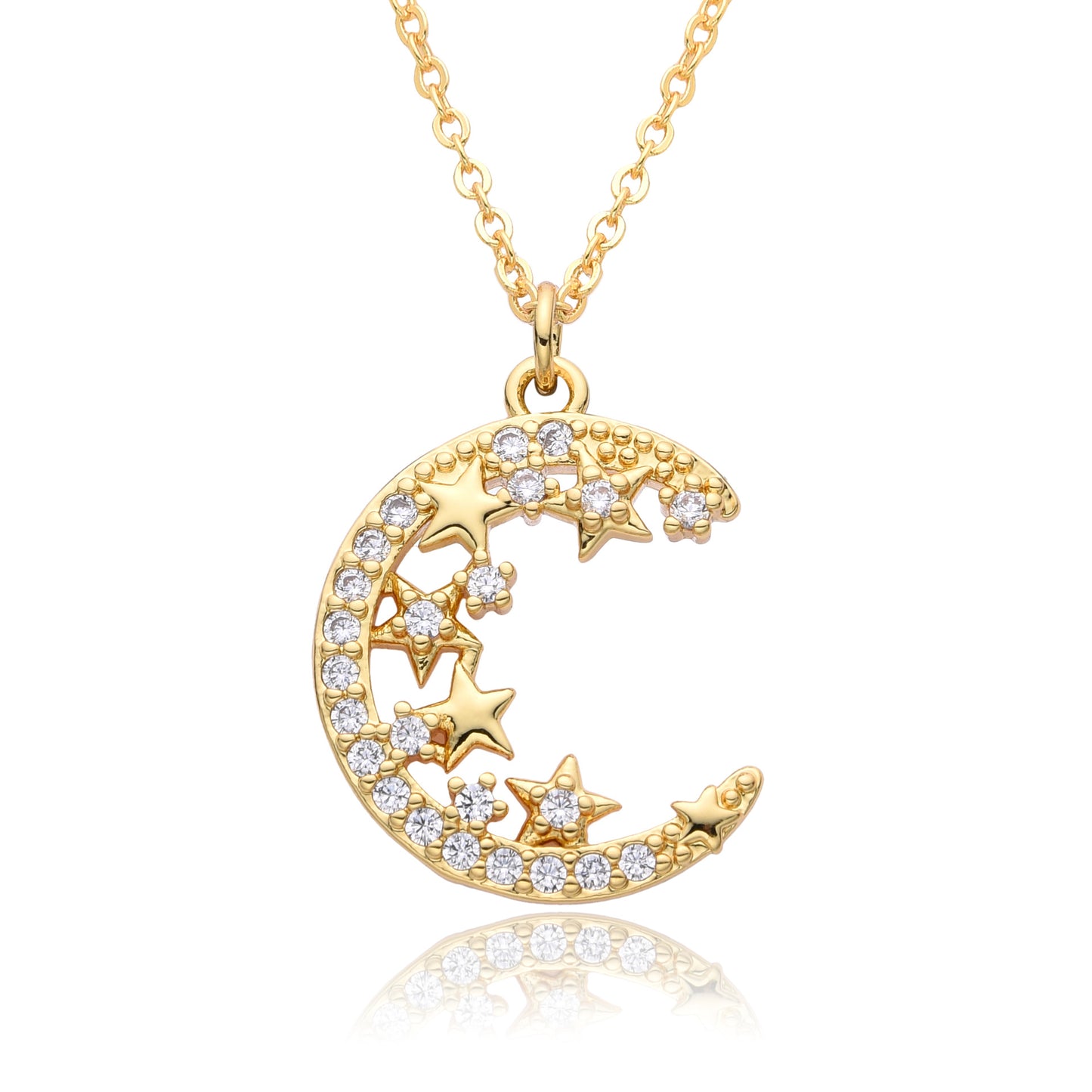 Copper Simple Style Star Moon Plating Inlay Shell Zircon Pendant Necklace