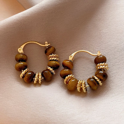 1 Pair Elegant Simple Style Geometric Plating Tiger Eye Drop Earrings Ear Studs