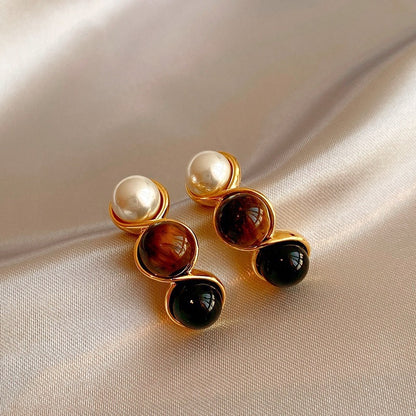 1 Pair Elegant Simple Style Geometric Plating Tiger Eye Drop Earrings Ear Studs