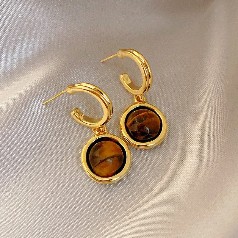 1 Pair Elegant Simple Style Geometric Plating Tiger Eye Drop Earrings Ear Studs