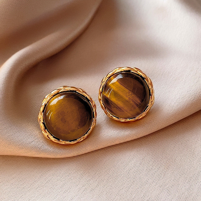 1 Pair Elegant Simple Style Geometric Plating Tiger Eye Drop Earrings Ear Studs