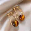 1 Pair Elegant Simple Style Geometric Plating Tiger Eye Drop Earrings Ear Studs