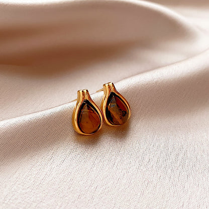 1 Pair Elegant Simple Style Geometric Plating Tiger Eye Drop Earrings Ear Studs