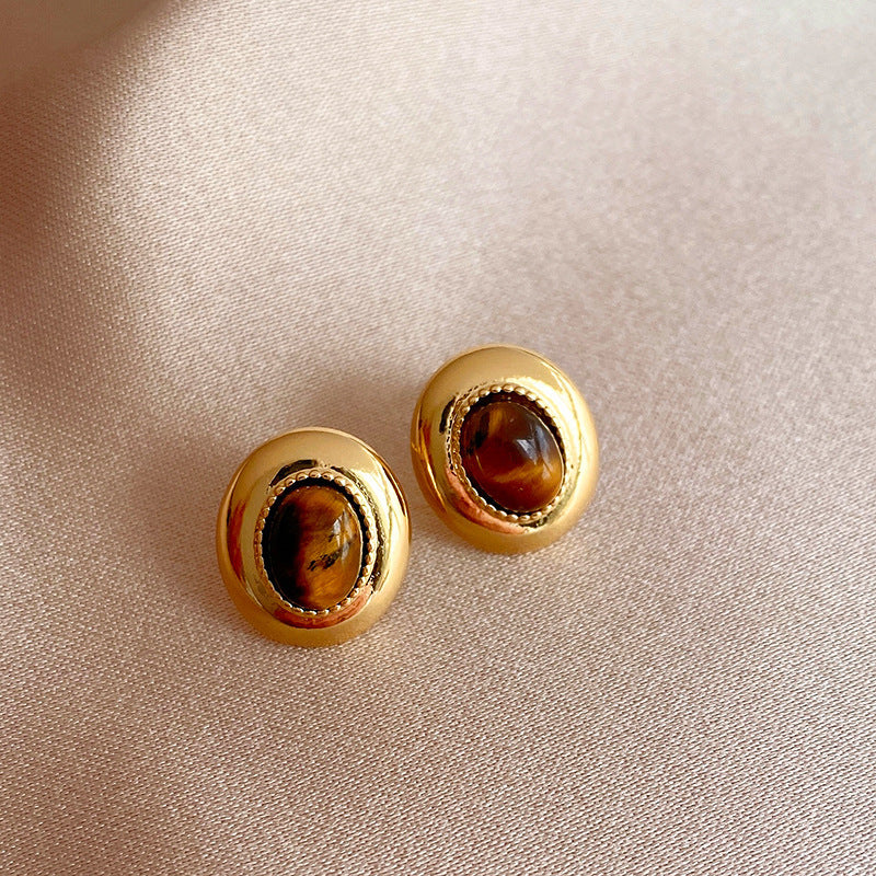 1 Pair Elegant Simple Style Geometric Plating Tiger Eye Drop Earrings Ear Studs