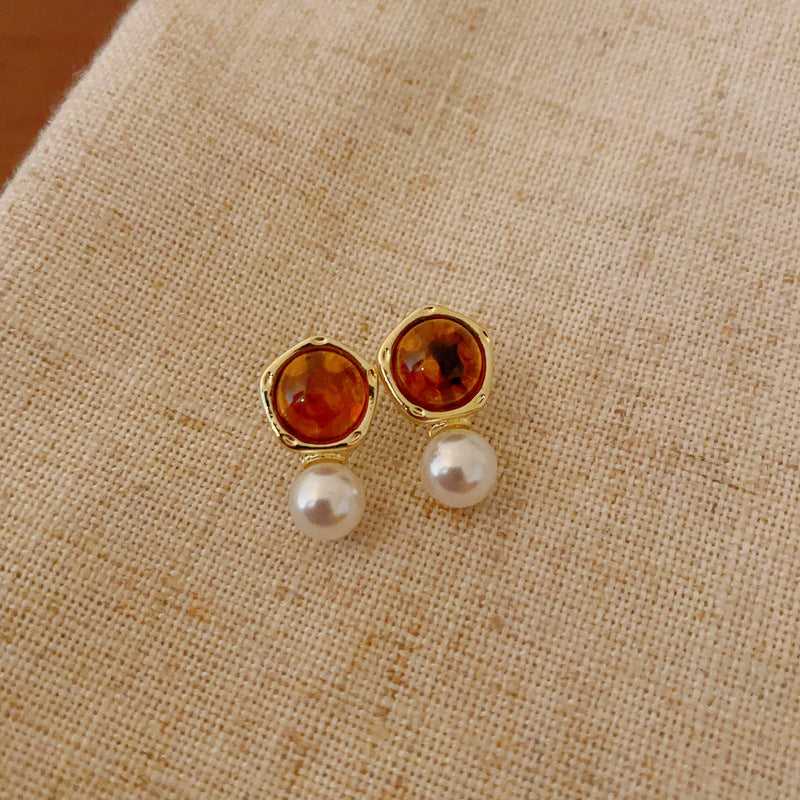 1 Pair Elegant Simple Style Geometric Plating Tiger Eye Drop Earrings Ear Studs