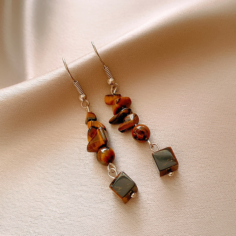 1 Pair Elegant Simple Style Geometric Plating Tiger Eye Drop Earrings Ear Studs