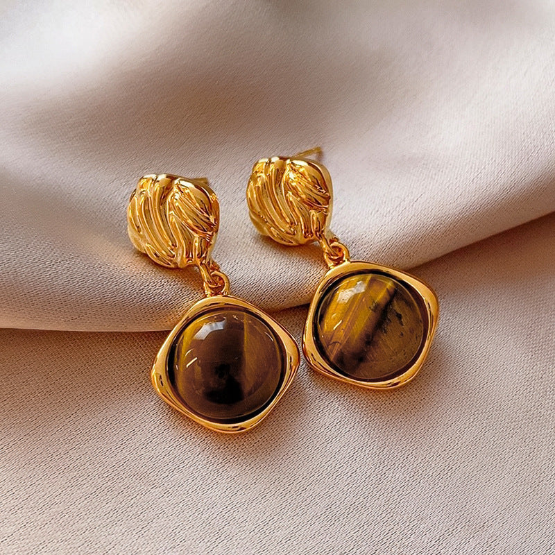 1 Pair Elegant Simple Style Geometric Plating Tiger Eye Drop Earrings Ear Studs