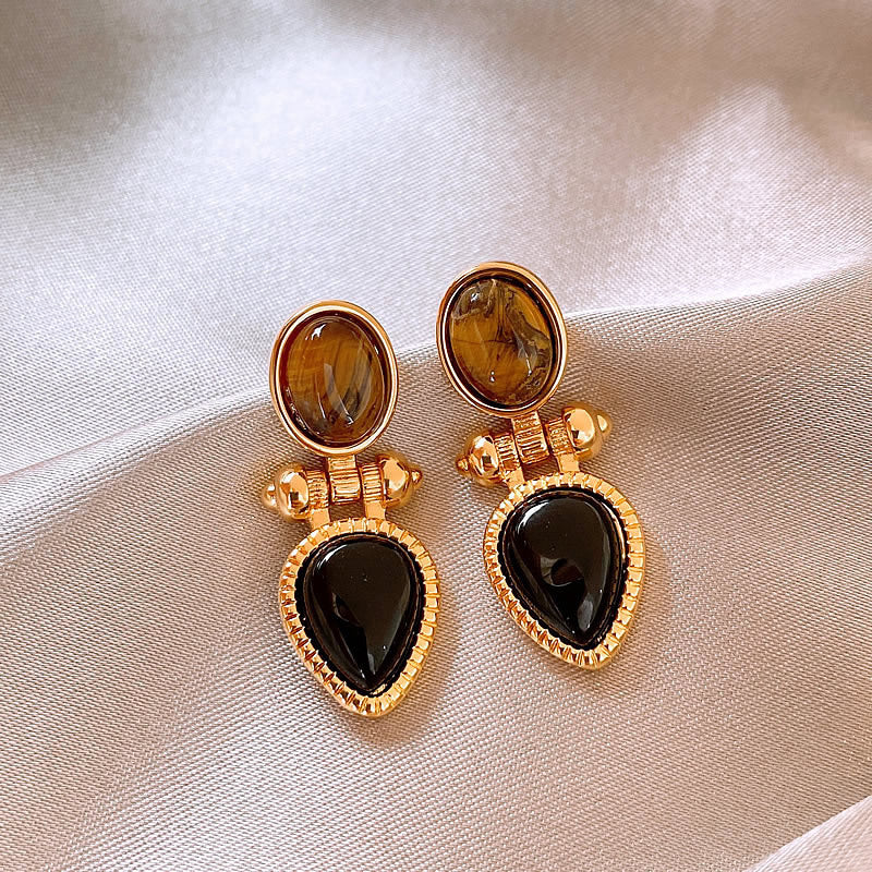 1 Pair Elegant Simple Style Geometric Plating Tiger Eye Drop Earrings Ear Studs