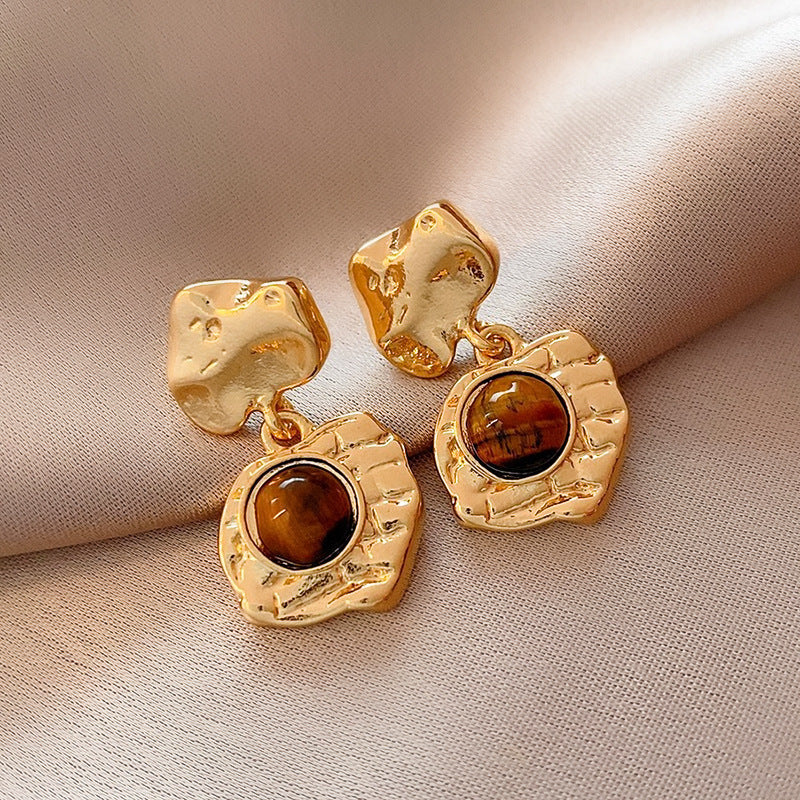 1 Pair Elegant Simple Style Geometric Plating Tiger Eye Drop Earrings Ear Studs