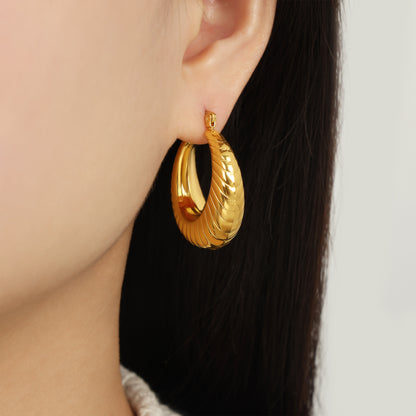 1 Pair Casual Simple Style U Shape Plating Carving Titanium Steel 18K Gold Plated Hoop Earrings