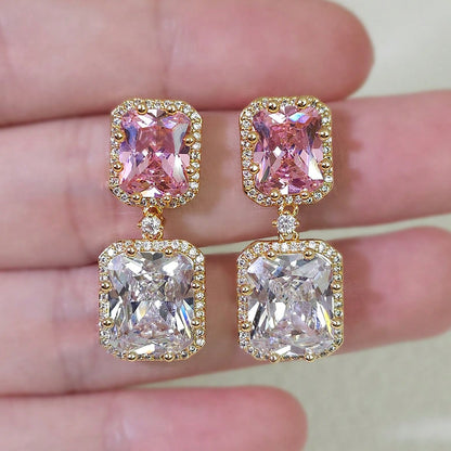 1 Pair Simple Style Square Inlay Copper Zircon K Gold Plated Drop Earrings