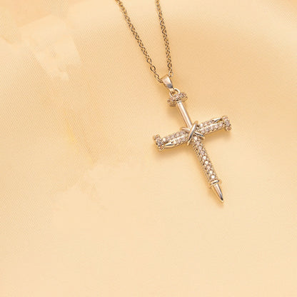 Titanium Steel 18K Gold Plated IG Style Simple Style Cross Inlay Zircon Pendant Necklace