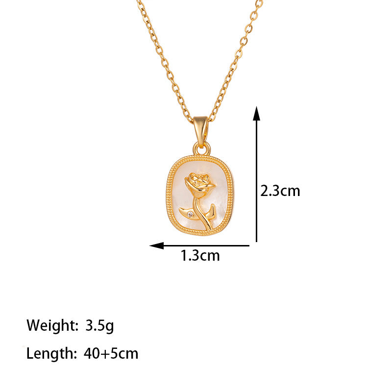 Titanium Steel 18K Gold Plated Glam Simple Style Commute Tower Heart Shape Flower Inlay Artificial Rhinestones Pendant Necklace