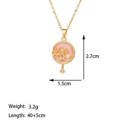 Titanium Steel 18K Gold Plated Glam Simple Style Commute Tower Heart Shape Flower Inlay Artificial Rhinestones Pendant Necklace