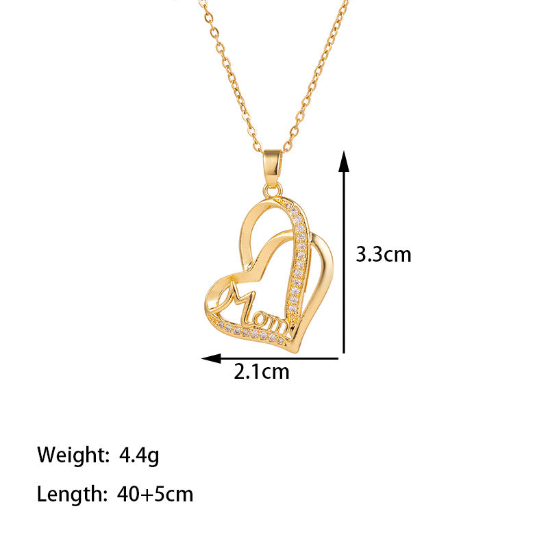 Titanium Steel 18K Gold Plated Glam Simple Style Commute Tower Heart Shape Flower Inlay Artificial Rhinestones Pendant Necklace