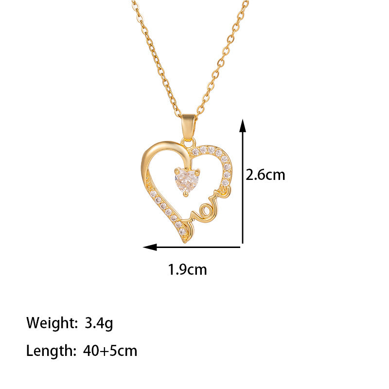 Titanium Steel 18K Gold Plated Glam Simple Style Commute Tower Heart Shape Flower Inlay Artificial Rhinestones Pendant Necklace