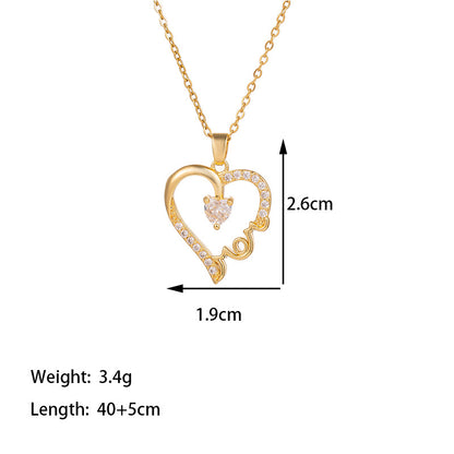 Titanium Steel 18K Gold Plated Glam Simple Style Commute Tower Heart Shape Flower Inlay Artificial Rhinestones Pendant Necklace