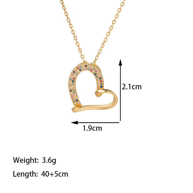 Titanium Steel 18K Gold Plated Glam Simple Style Commute Tower Heart Shape Flower Inlay Artificial Rhinestones Pendant Necklace