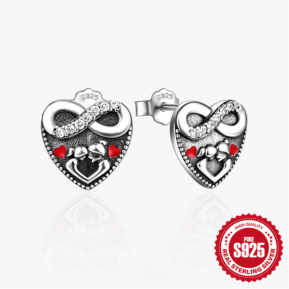 1 Pair Simple Style Round Heart Shape Plating Inlay Sterling Silver Zircon Ear Studs