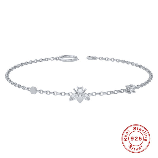 Sterling Silver Simple Style Bee Plating Inlay Zircon Bracelets