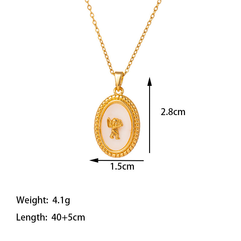 Titanium Steel 18K Gold Plated Casual Simple Style Commute Dolphin Flower Butterfly Inlay Artificial Rhinestones Shell Pendant Necklace