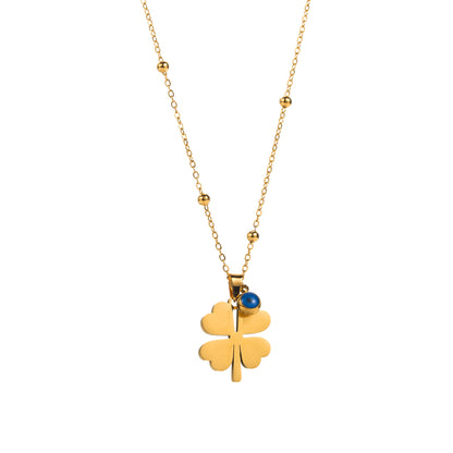 Titanium Steel Elegant Simple Style Four Leaf Clover Enamel Pendant Necklace