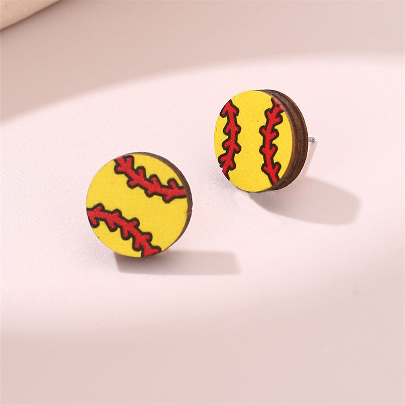 1 Pair Simple Style Rugby Heart Shape Football Wood Ear Studs