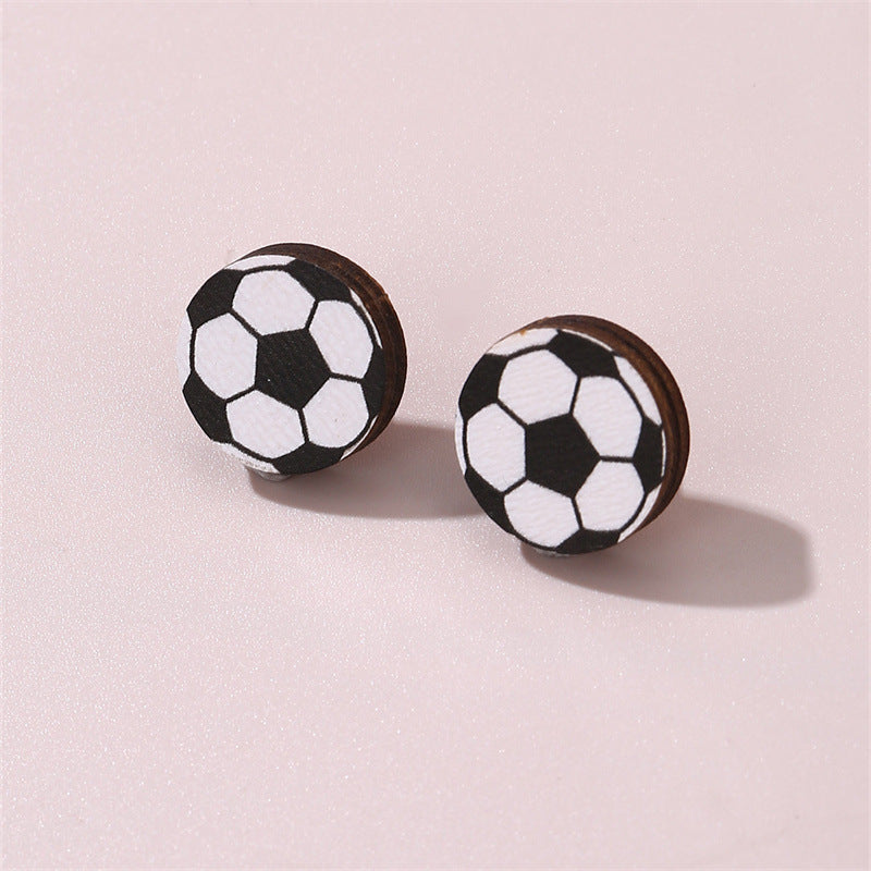 1 Pair Simple Style Rugby Heart Shape Football Wood Ear Studs