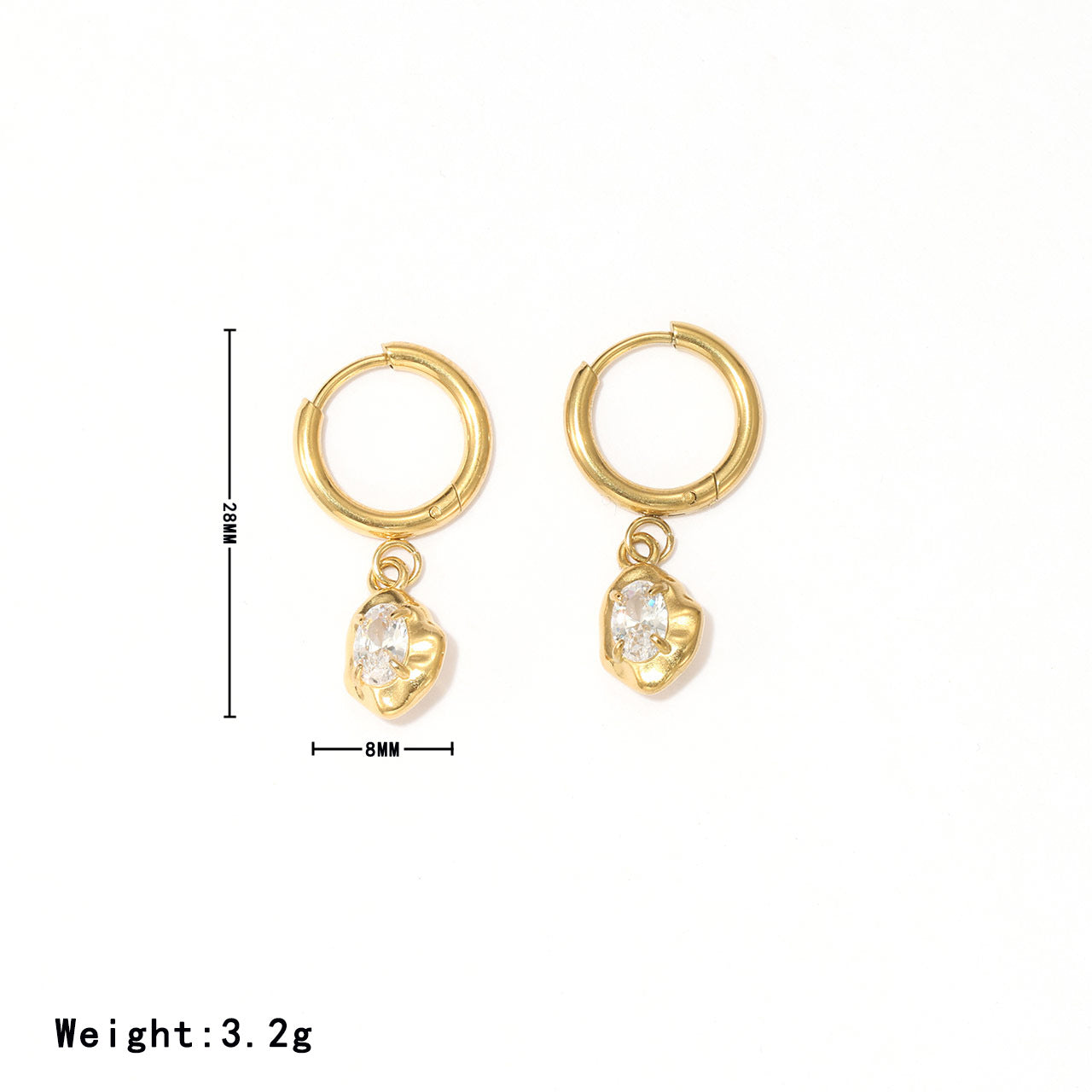 1 Pair Vintage Style Simple Style Irregular Inlay Stainless Steel Zircon White Gold Plated Gold Plated Drop Earrings